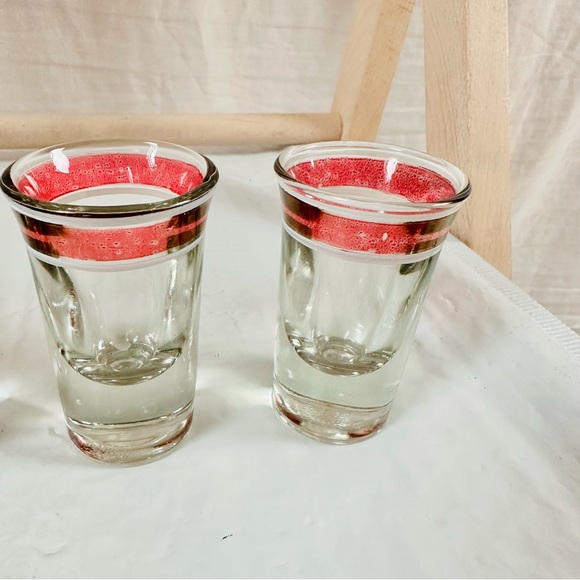 Vintage Set of 5 Shot Glasses with Ruby Flashing by Hazel Atlas - Picture 3 of 10